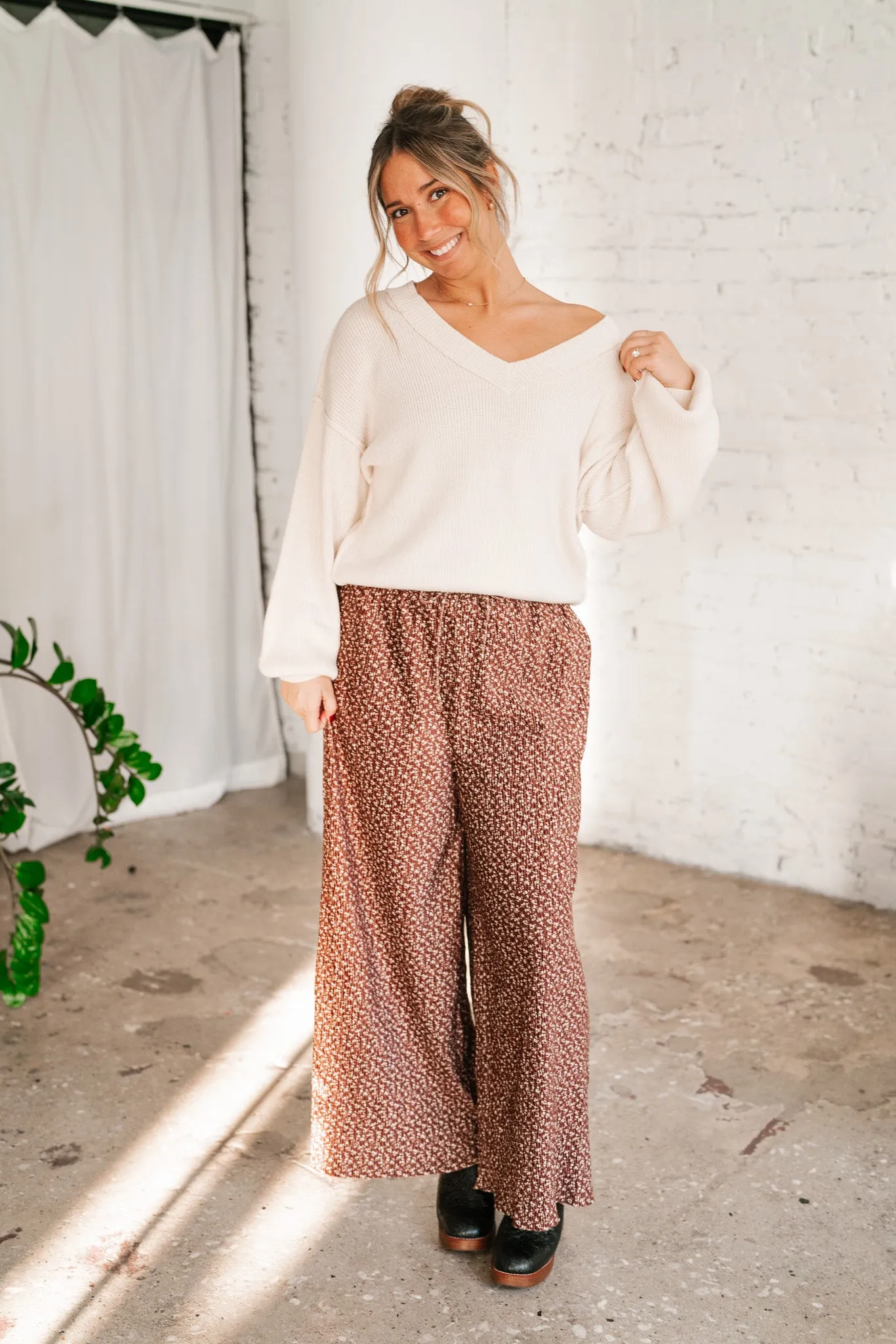Mocha Mornings Velvet Wide Leg Pants