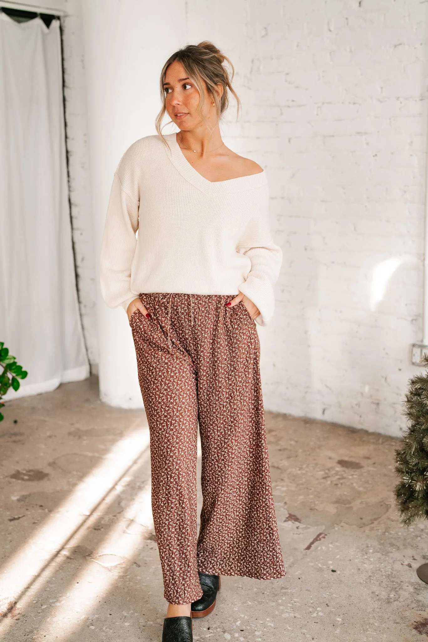 Mocha Mornings Velvet Wide Leg Pants