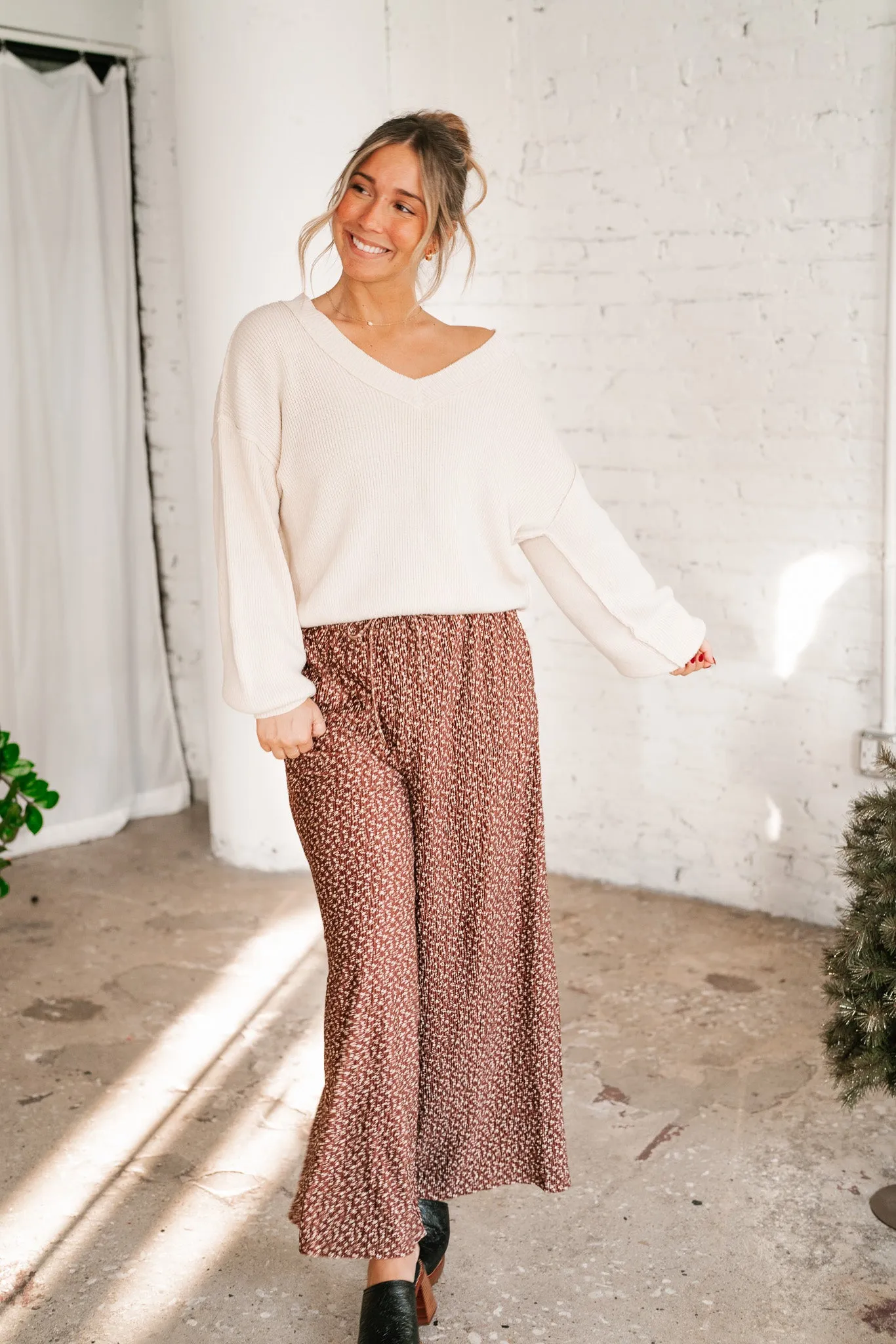 Mocha Mornings Velvet Wide Leg Pants
