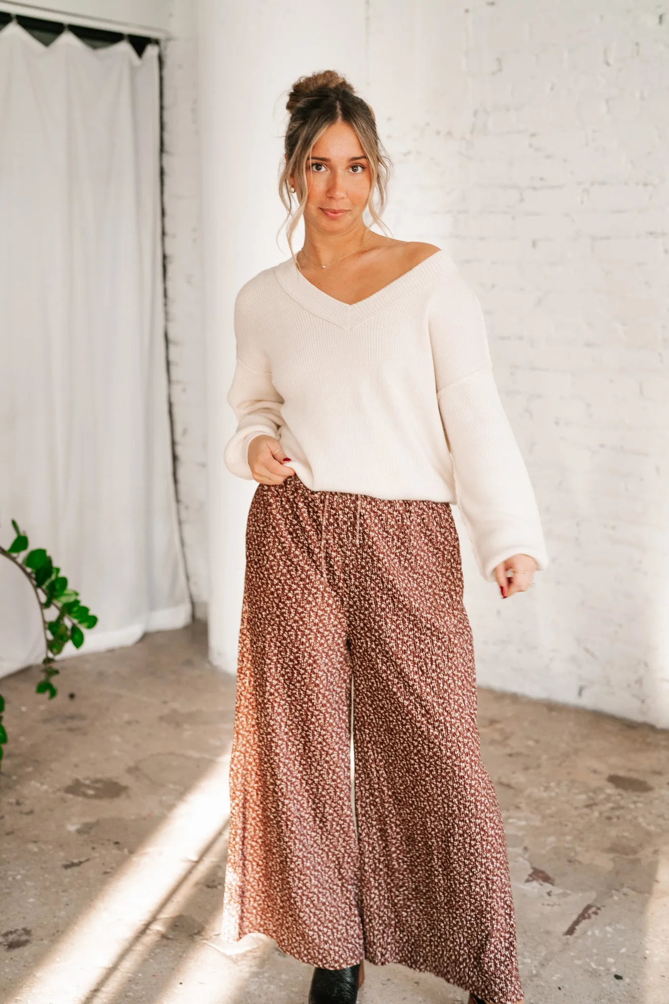 Mocha Mornings Velvet Wide Leg Pants