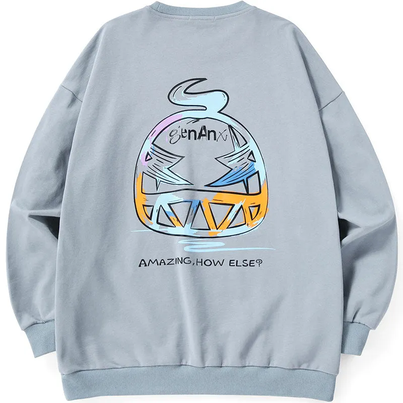 Monster Castle Print Couple Sweatshirt