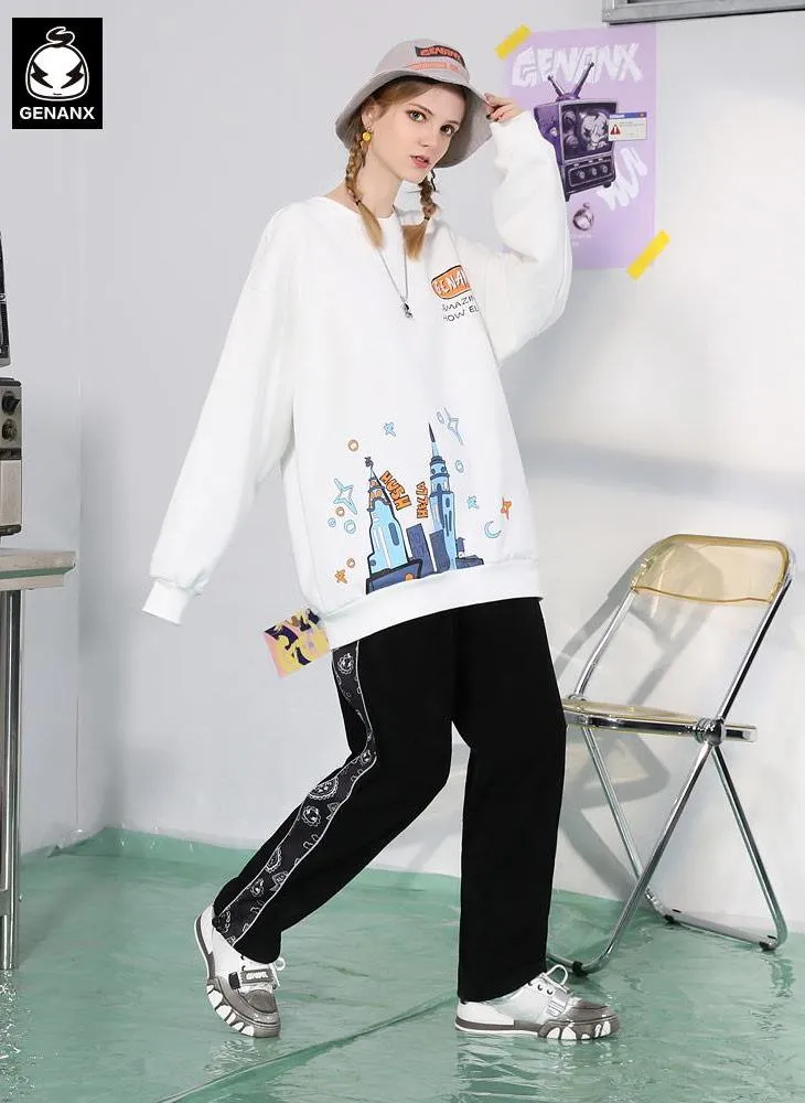 Monster Castle Print Couple Sweatshirt