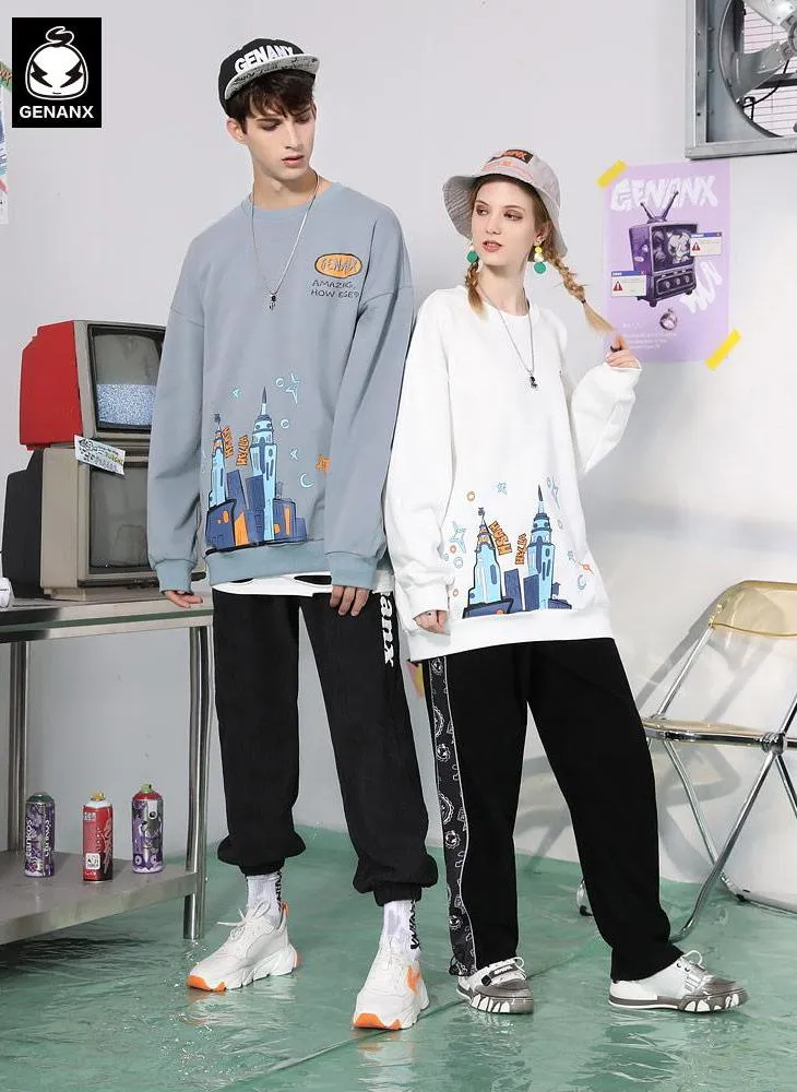 Monster Castle Print Couple Sweatshirt