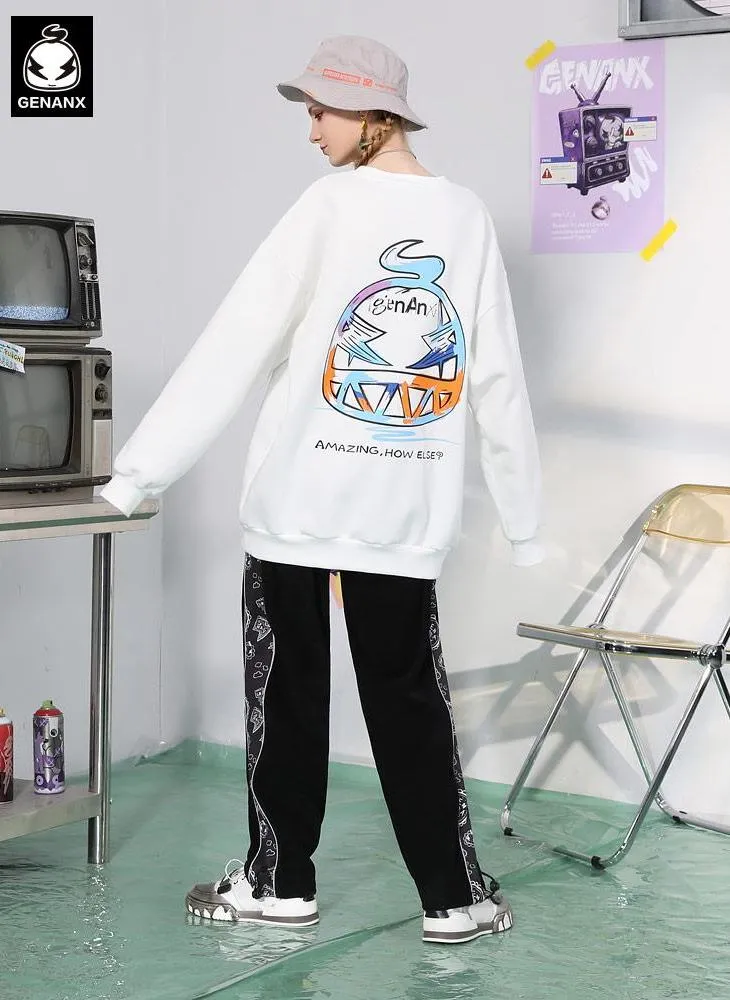 Monster Castle Print Couple Sweatshirt