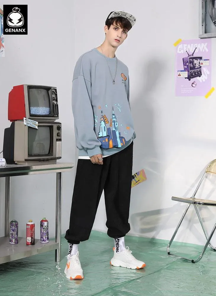 Monster Castle Print Couple Sweatshirt