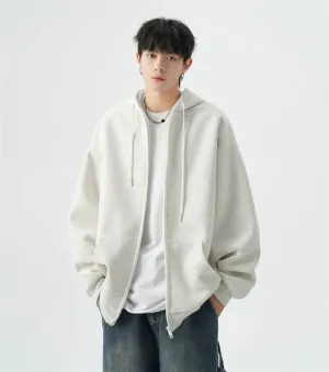 Oversized Zip-Up Sweatshirt Hoodie with Drop Shoulders