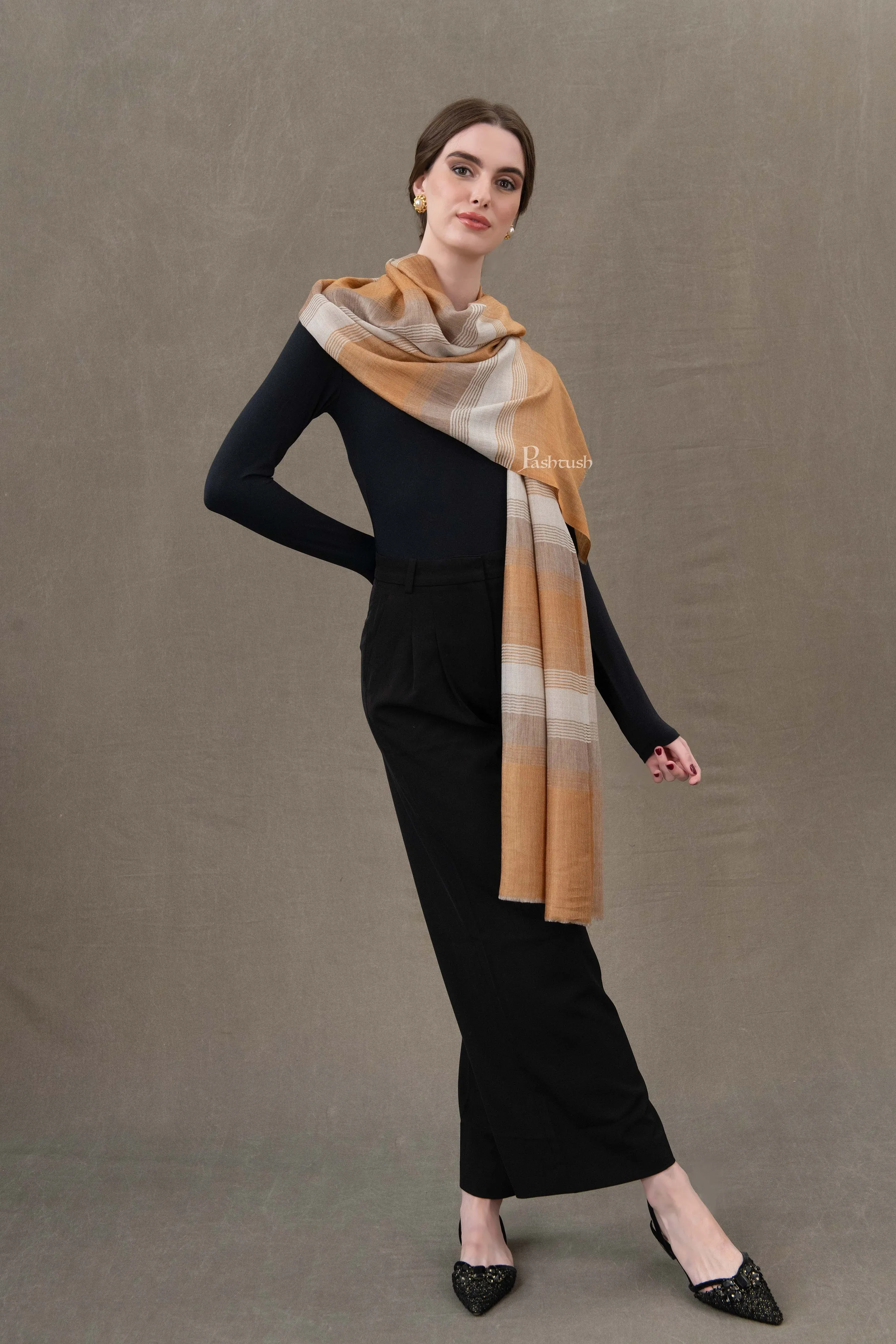 Pashtush Womens Stole, Extra Fine Wool-Silk, Twilight Collection, Sombre Marigold