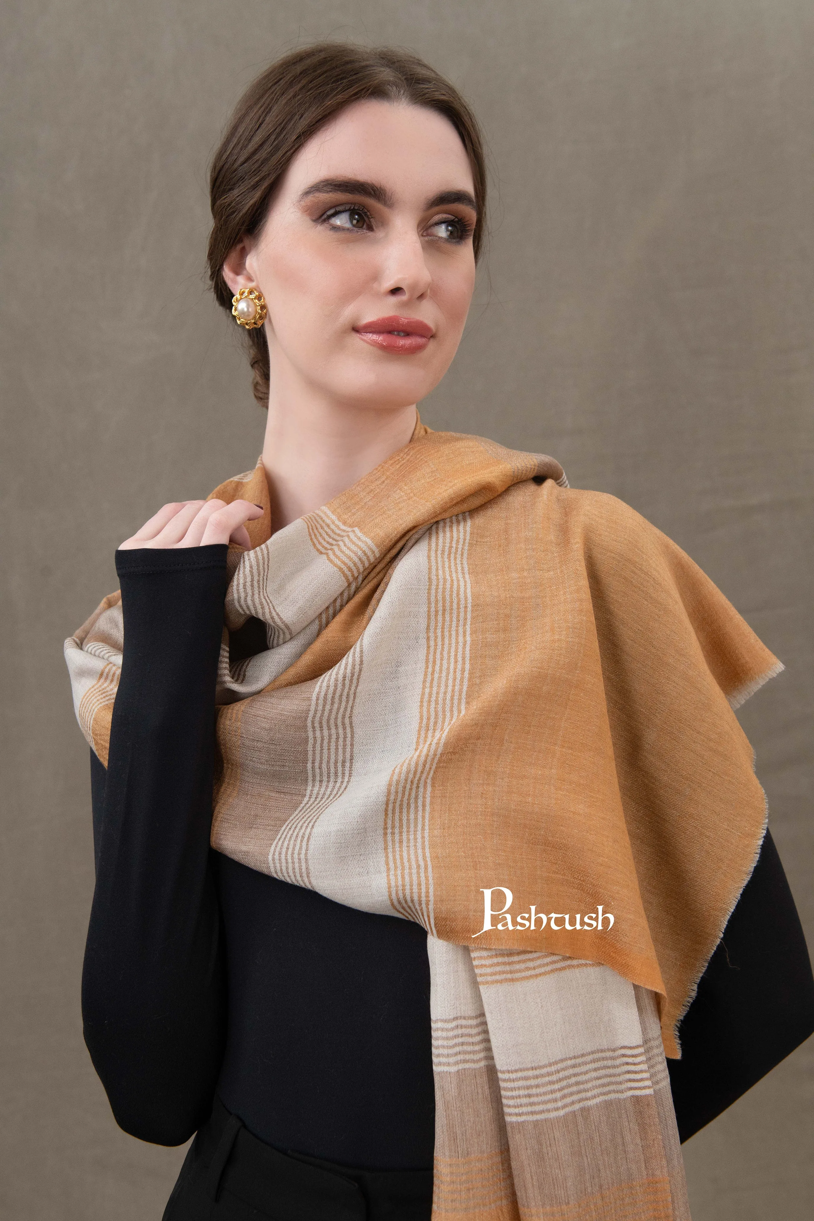 Pashtush Womens Stole, Extra Fine Wool-Silk, Twilight Collection, Sombre Marigold