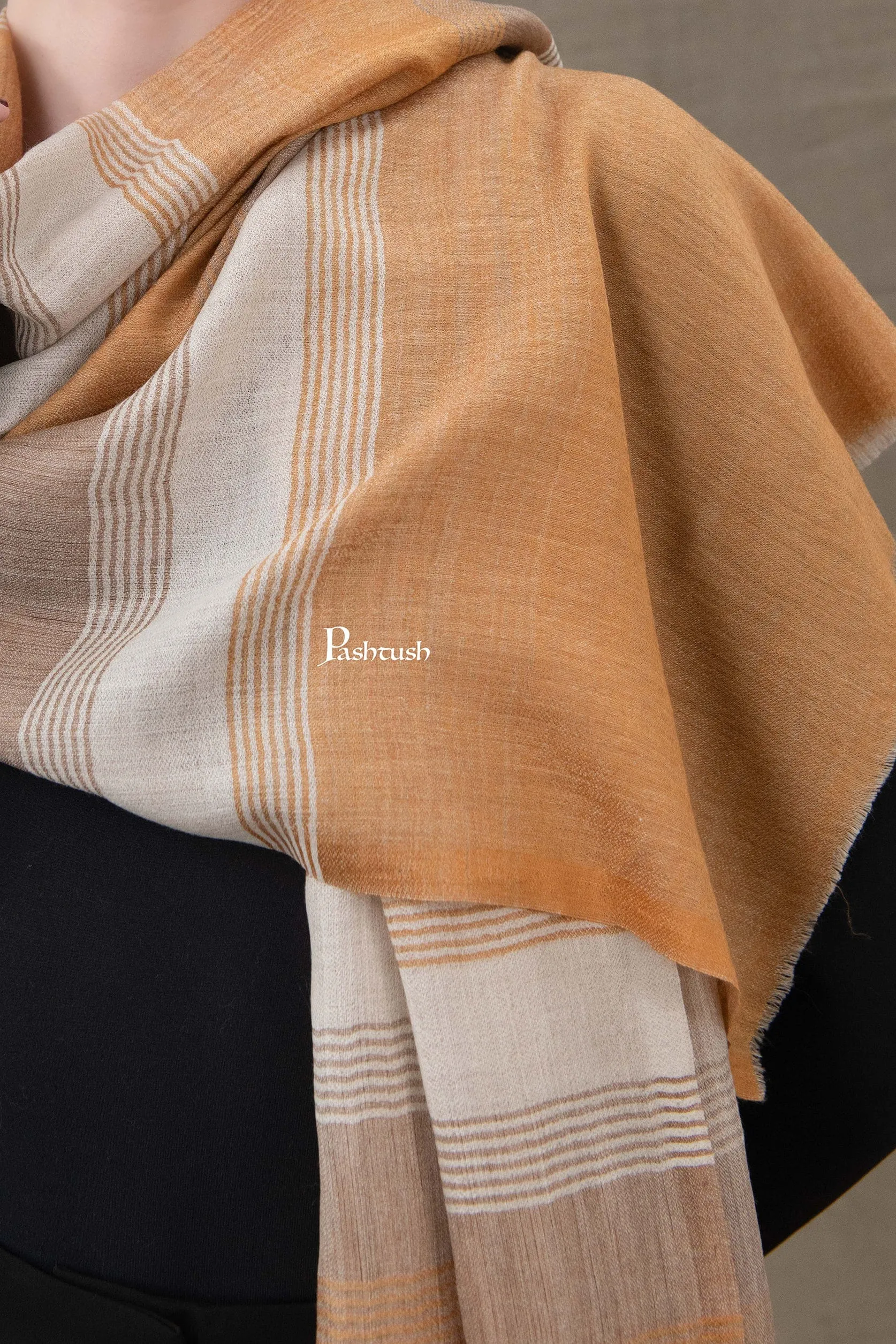 Pashtush Womens Stole, Extra Fine Wool-Silk, Twilight Collection, Sombre Marigold