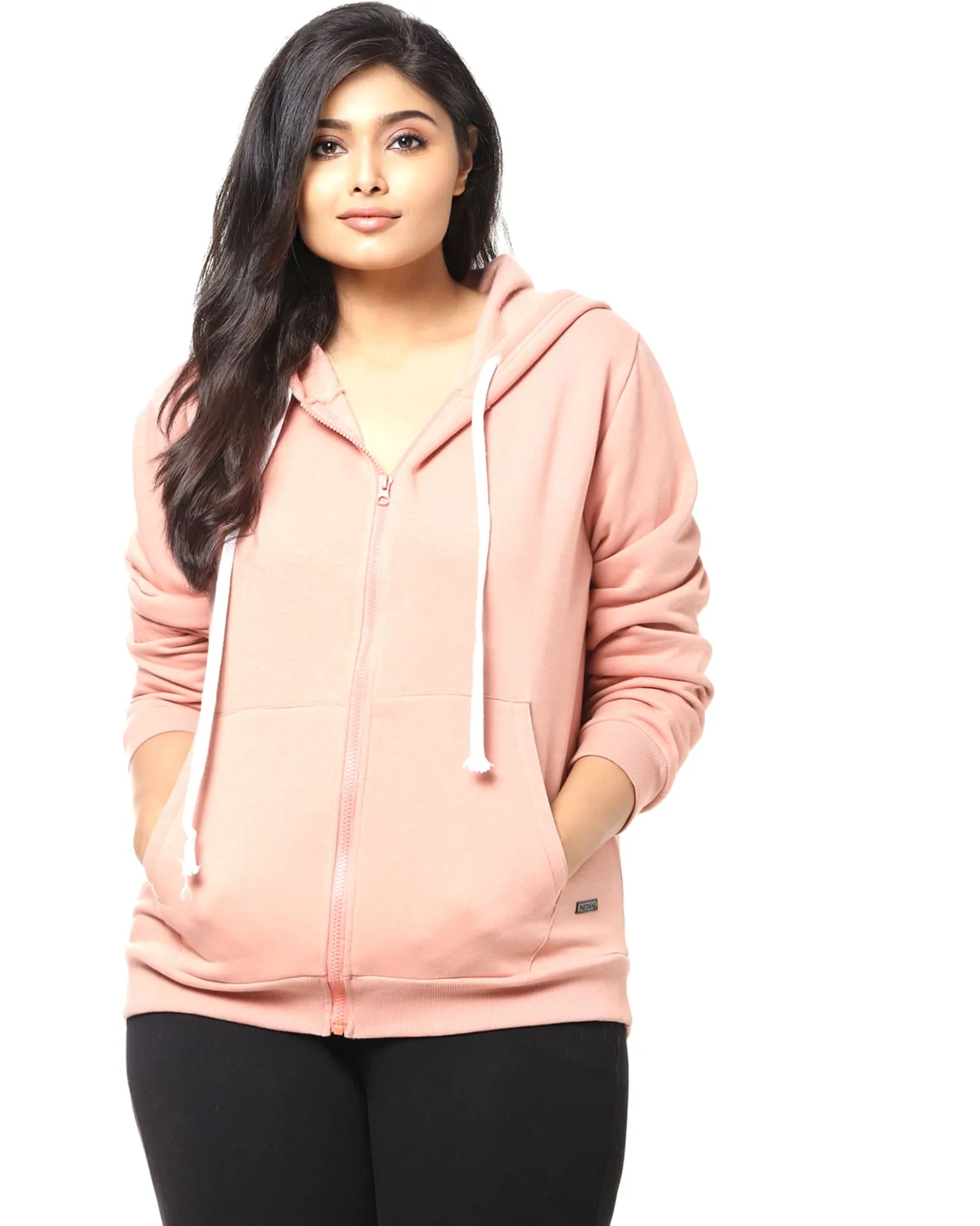 Peach Front Zip Hooded Sweatshirt | Peach