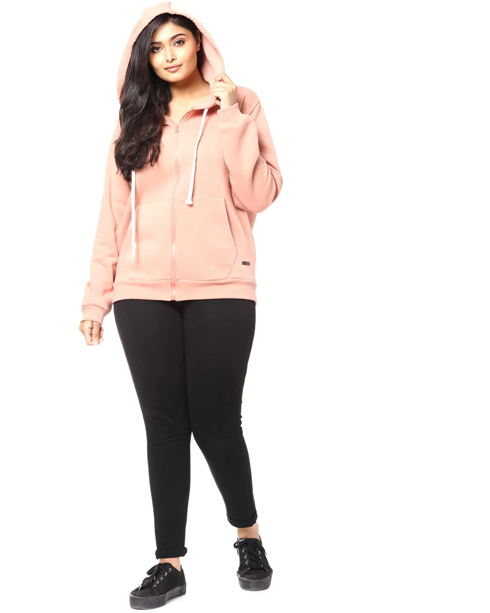 Peach Front Zip Hooded Sweatshirt | Peach