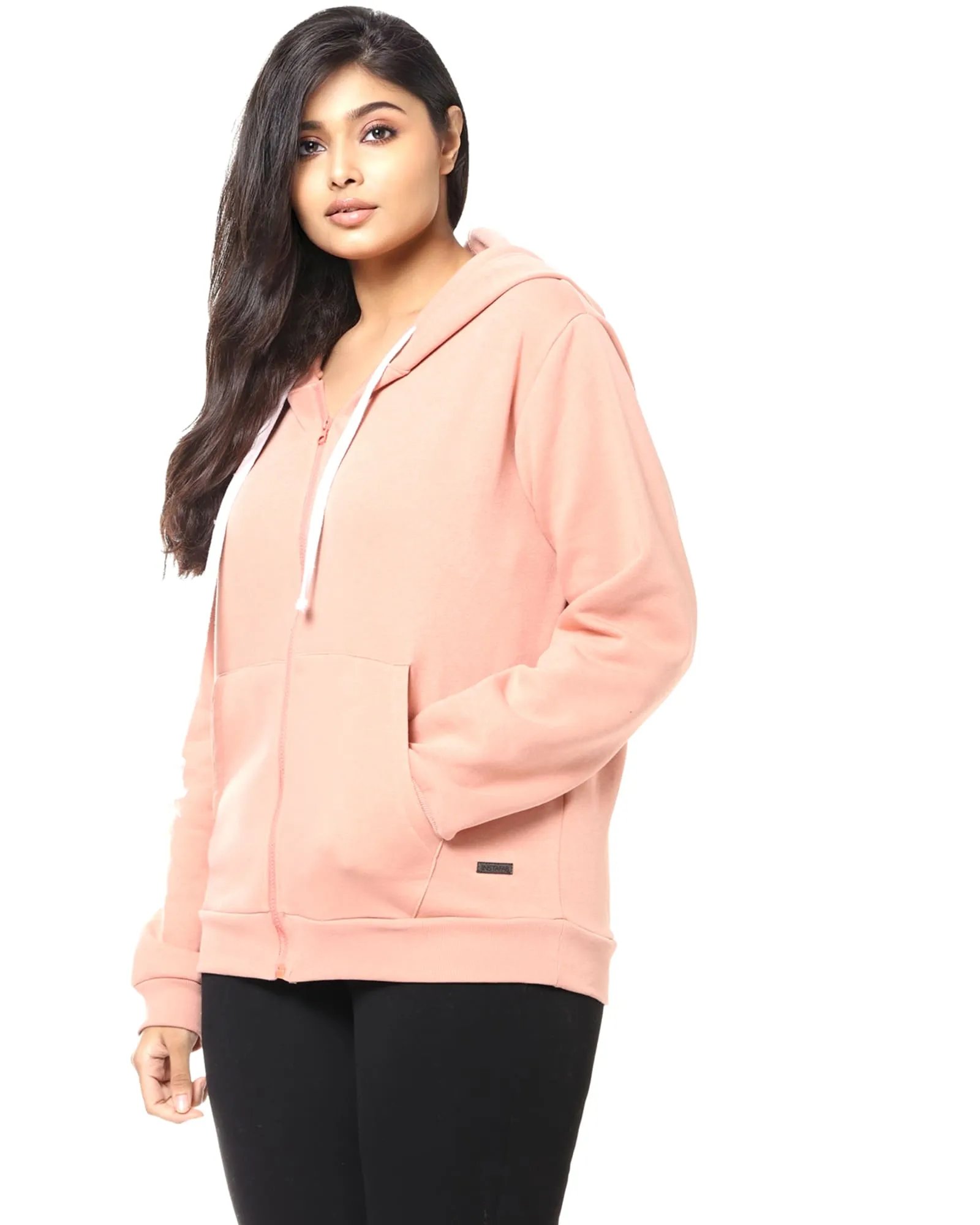Peach Front Zip Hooded Sweatshirt | Peach