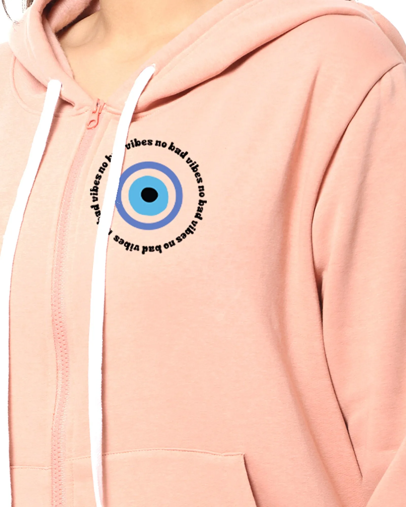 Peach "no bad vibes" Hooded Printed  Sweatshirt | Peach