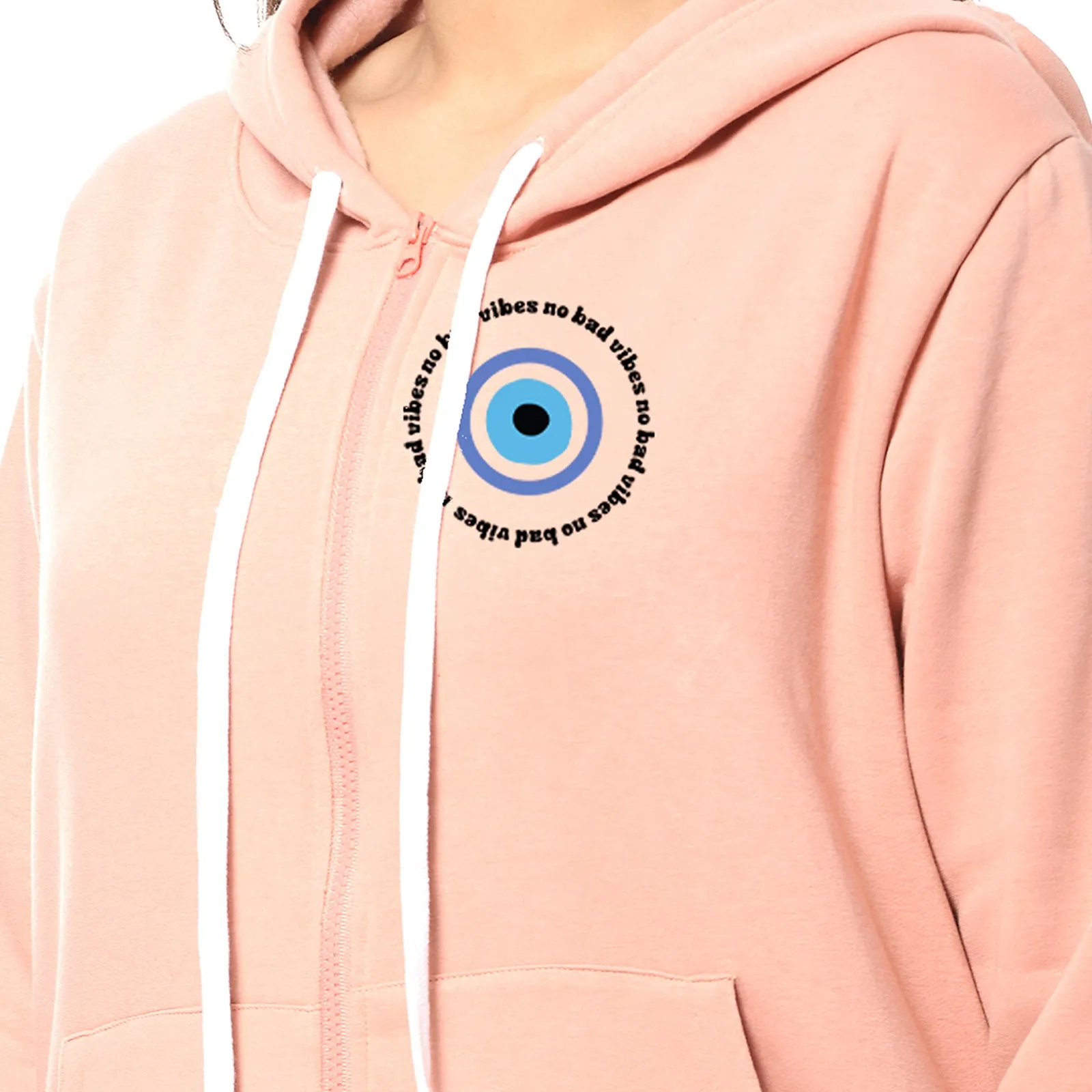 Peach "no bad vibes" Hooded Printed  Sweatshirt | Peach