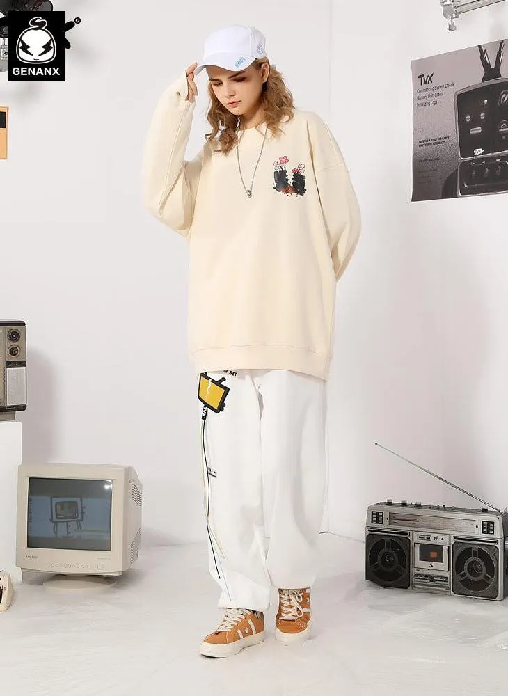 Plain Flowerpot Print Pullover Sweatshirt
