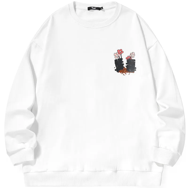 Plain Flowerpot Print Pullover Sweatshirt