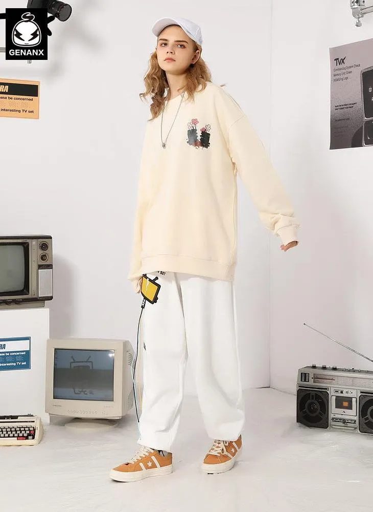 Plain Flowerpot Print Pullover Sweatshirt