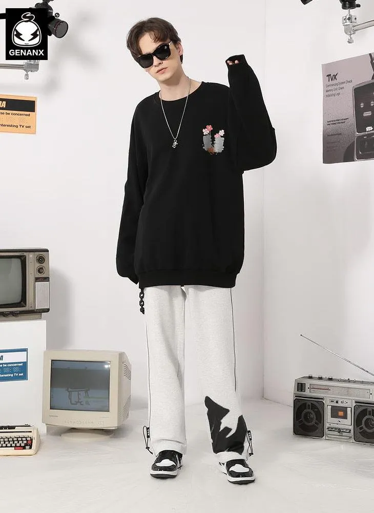Plain Flowerpot Print Pullover Sweatshirt