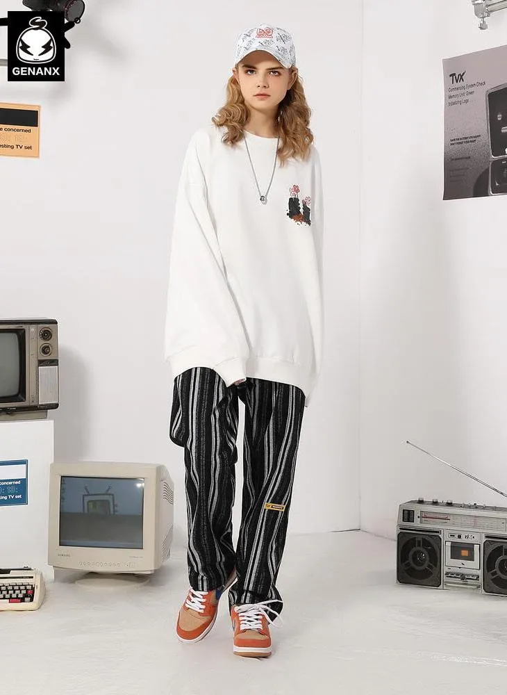 Plain Flowerpot Print Pullover Sweatshirt