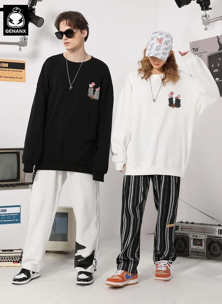 Plain Flowerpot Print Pullover Sweatshirt