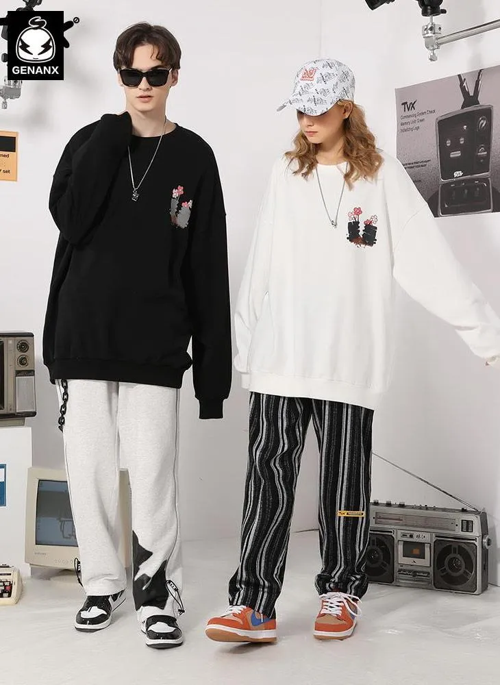 Plain Flowerpot Print Pullover Sweatshirt
