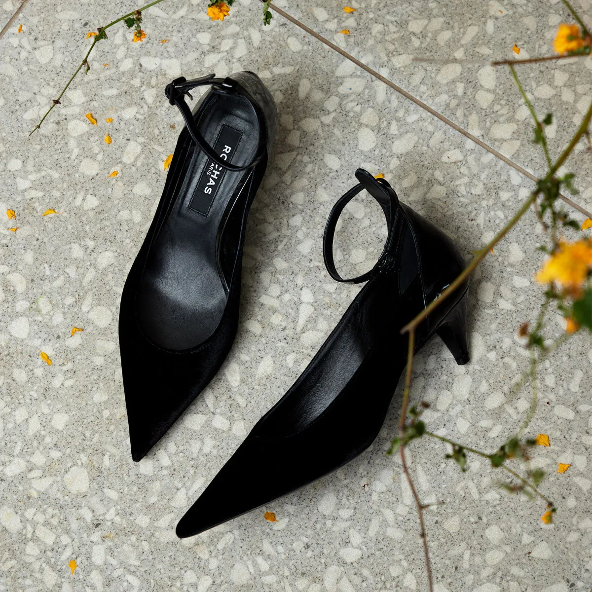 Pointed Toe Velvet Patent Pump