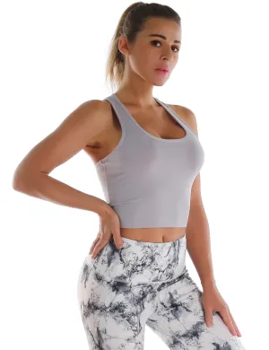 Racerback Athletic Crop Tank Tops heathergray_Plus Size