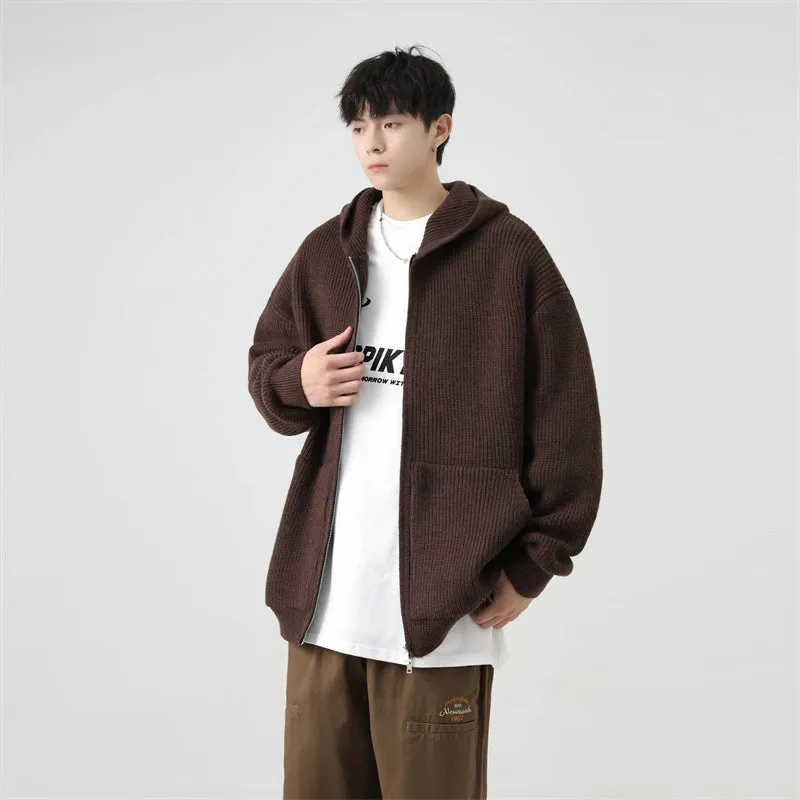 Ribbed Knit Zip-Up Hoodie with Oversized Pockets