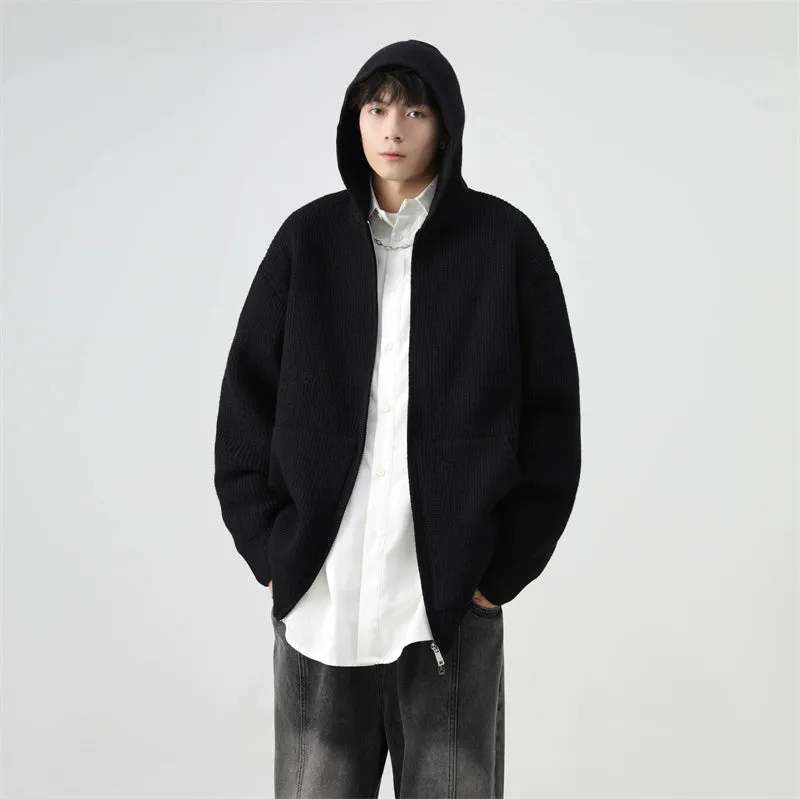 Ribbed Knit Zip-Up Hoodie with Oversized Pockets