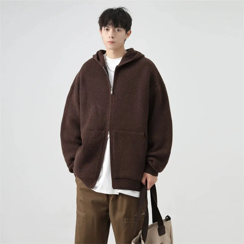 Ribbed Knit Zip-Up Hoodie with Oversized Pockets