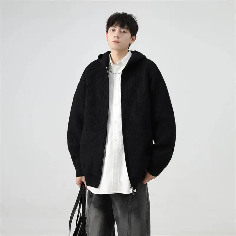 Ribbed Knit Zip-Up Hoodie with Oversized Pockets
