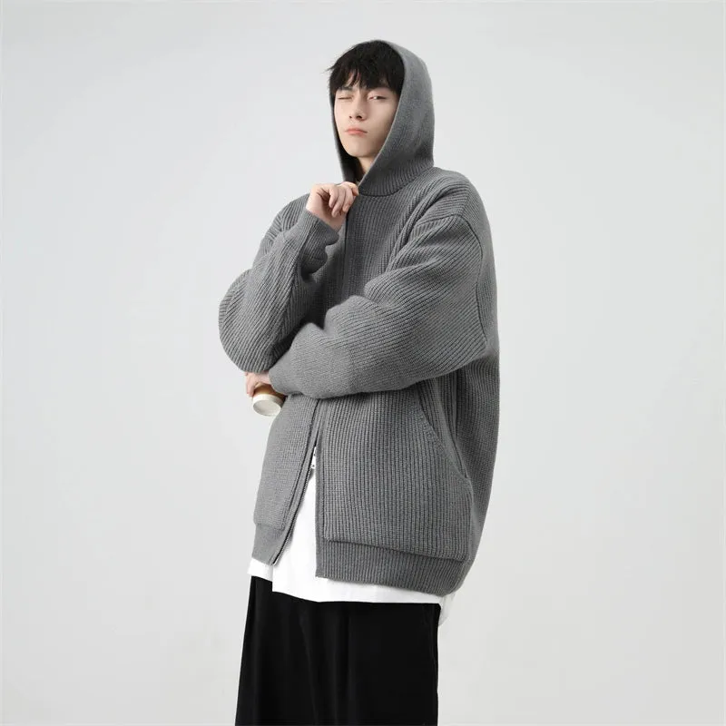 Ribbed Knit Zip-Up Hoodie with Oversized Pockets