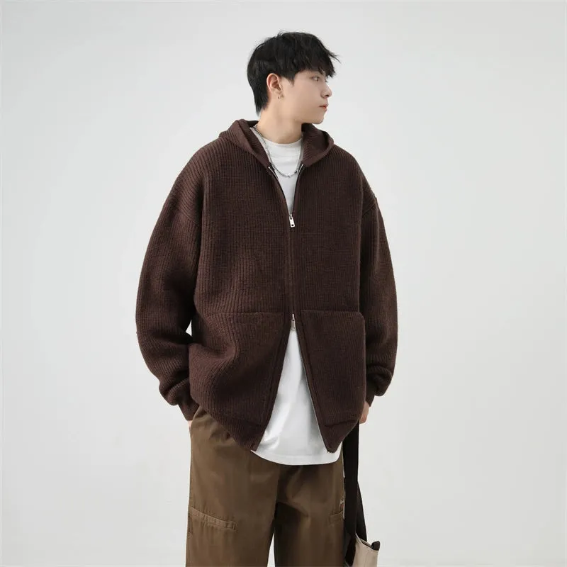 Ribbed Knit Zip-Up Hoodie with Oversized Pockets