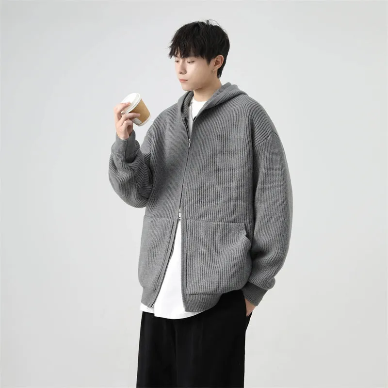 Ribbed Knit Zip-Up Hoodie with Oversized Pockets