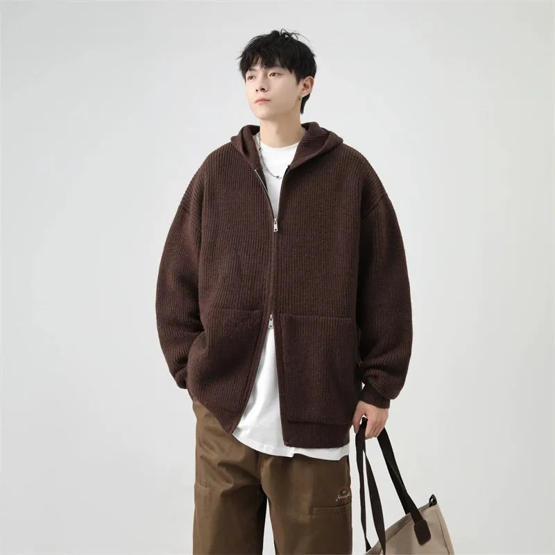 Ribbed Knit Zip-Up Hoodie with Oversized Pockets