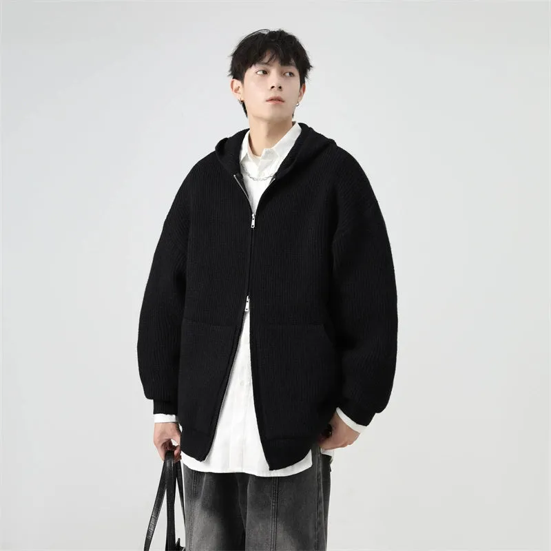 Ribbed Knit Zip-Up Hoodie with Oversized Pockets