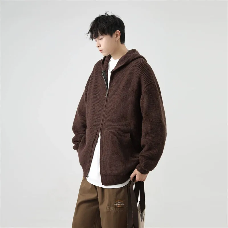 Ribbed Knit Zip-Up Hoodie with Oversized Pockets