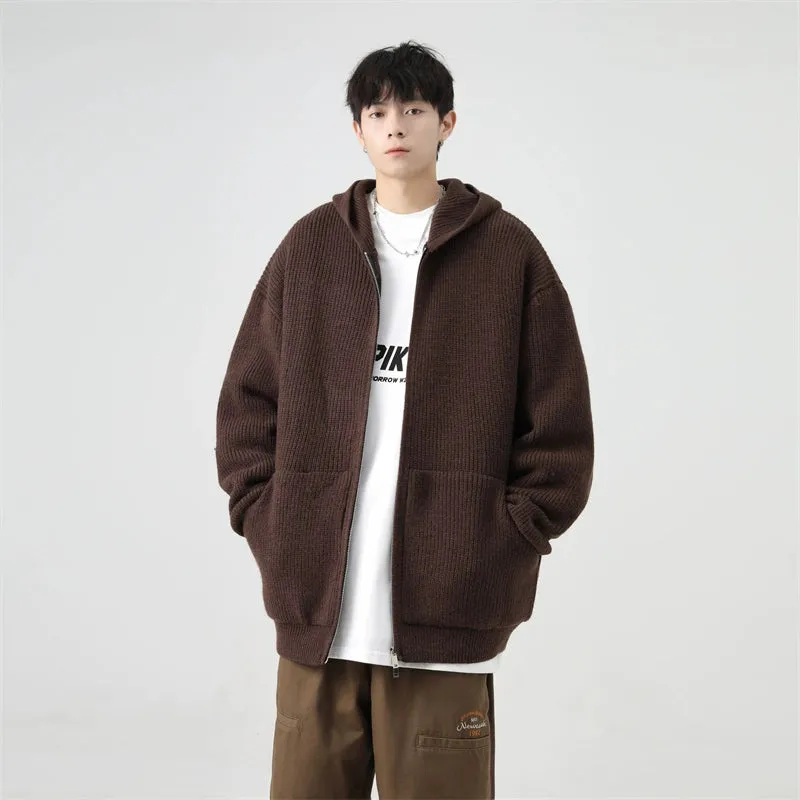 Ribbed Knit Zip-Up Hoodie with Oversized Pockets