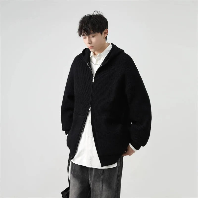 Ribbed Knit Zip-Up Hoodie with Oversized Pockets