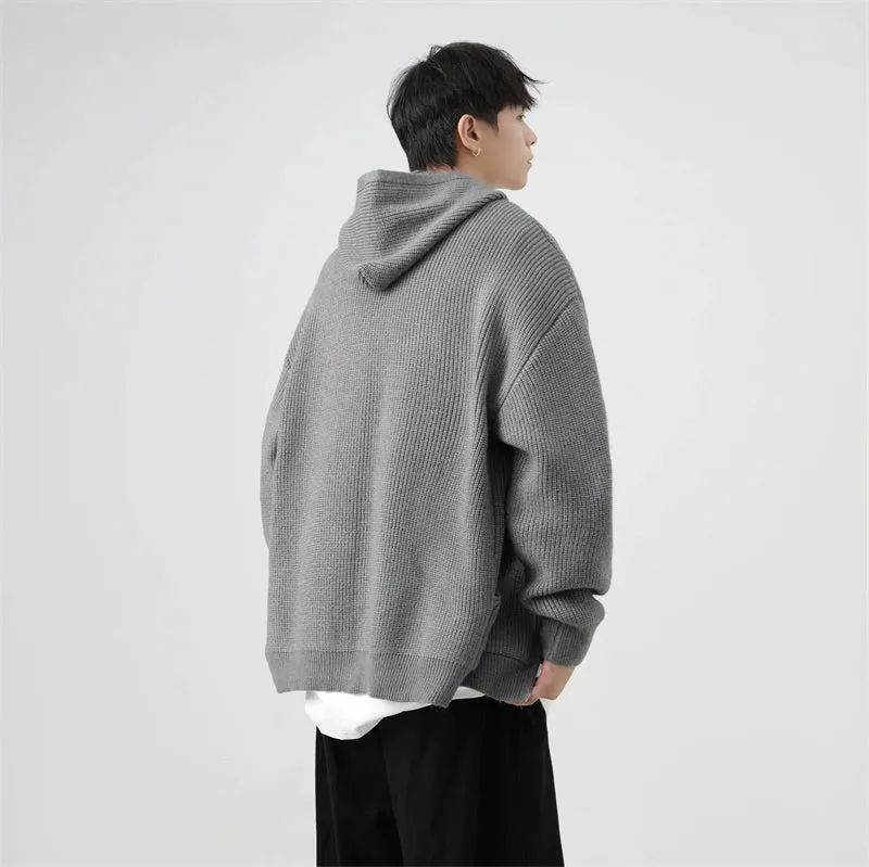 Ribbed Knit Zip-Up Hoodie with Oversized Pockets