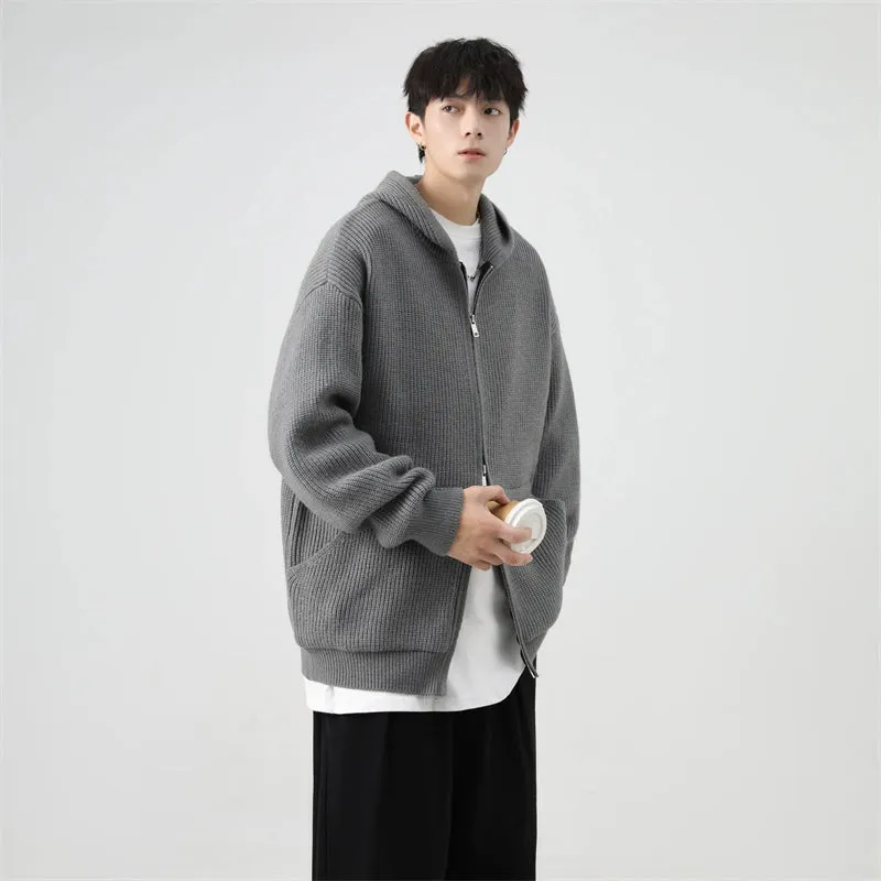 Ribbed Knit Zip-Up Hoodie with Oversized Pockets