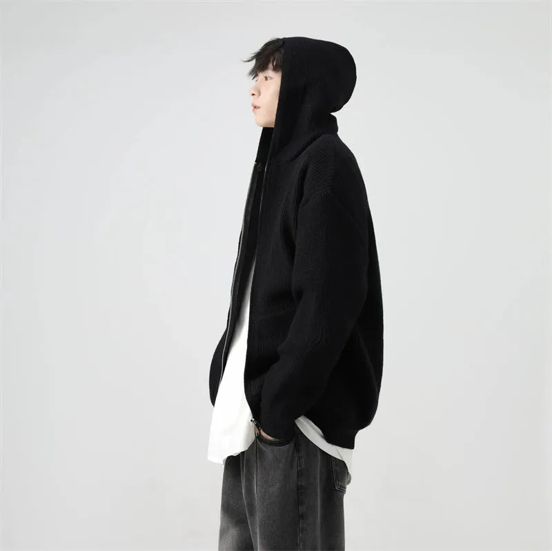 Ribbed Knit Zip-Up Hoodie with Oversized Pockets