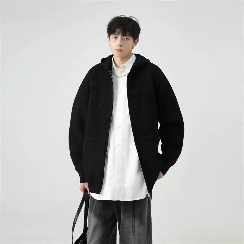 Ribbed Knit Zip-Up Hoodie with Oversized Pockets