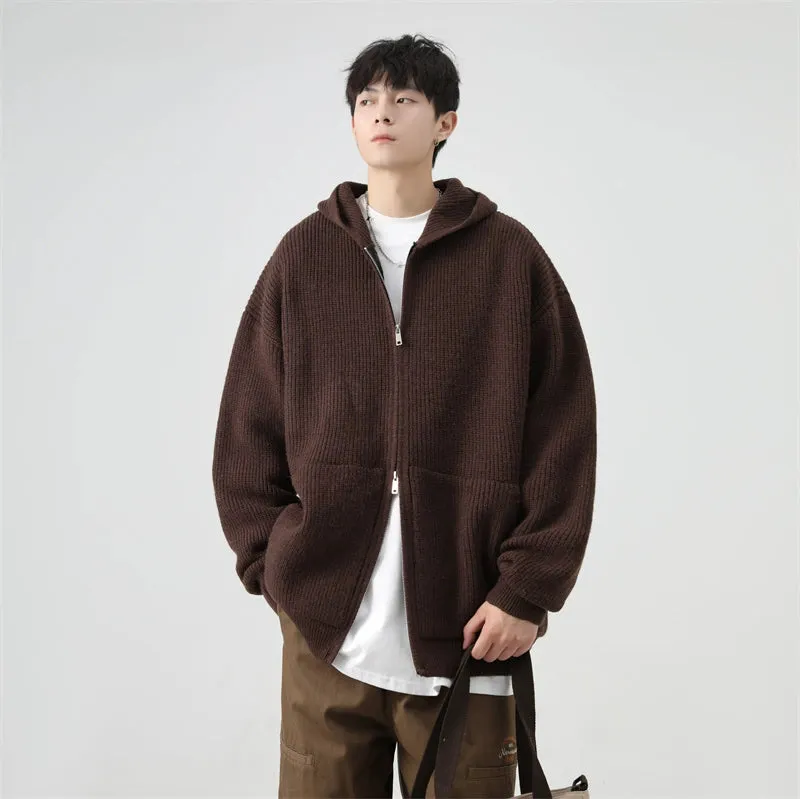 Ribbed Knit Zip-Up Hoodie with Oversized Pockets