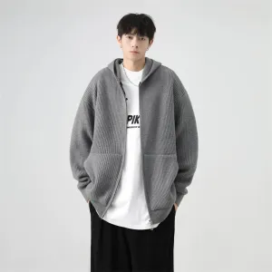 Ribbed Knit Zip-Up Hoodie with Oversized Pockets