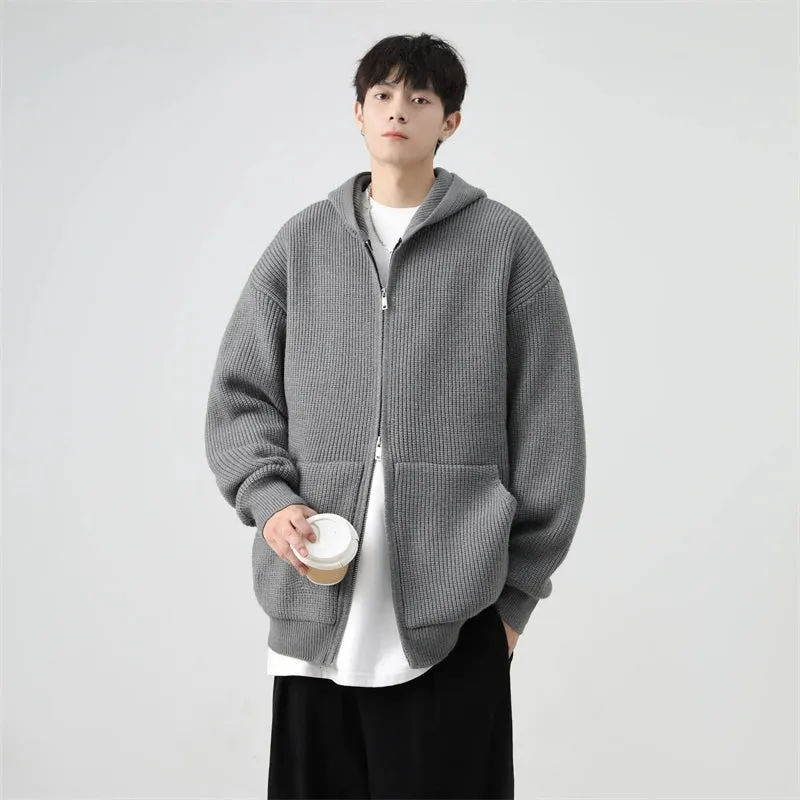 Ribbed Knit Zip-Up Hoodie with Oversized Pockets