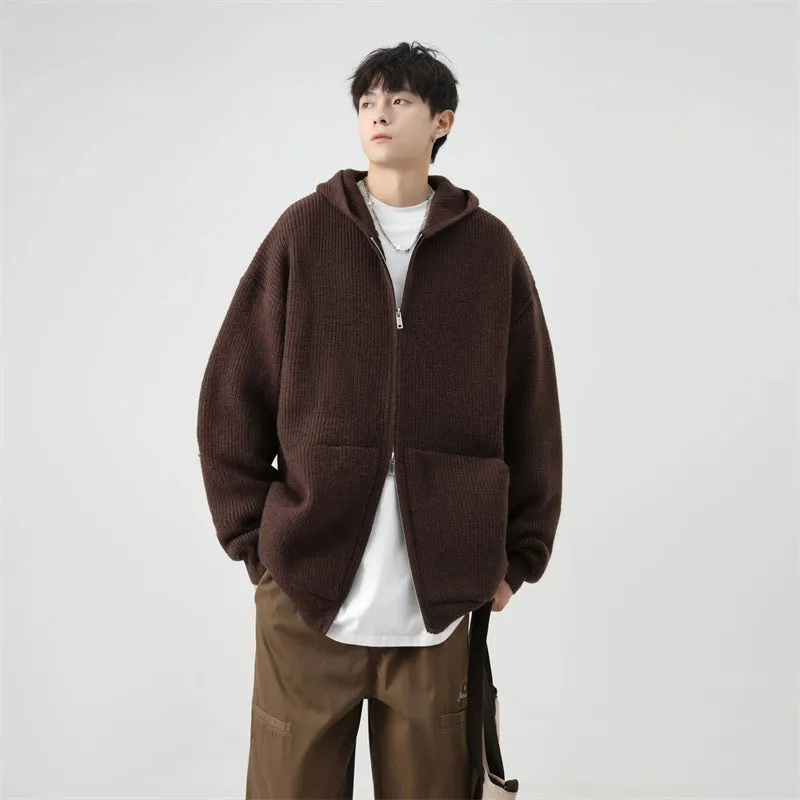 Ribbed Knit Zip-Up Hoodie with Oversized Pockets