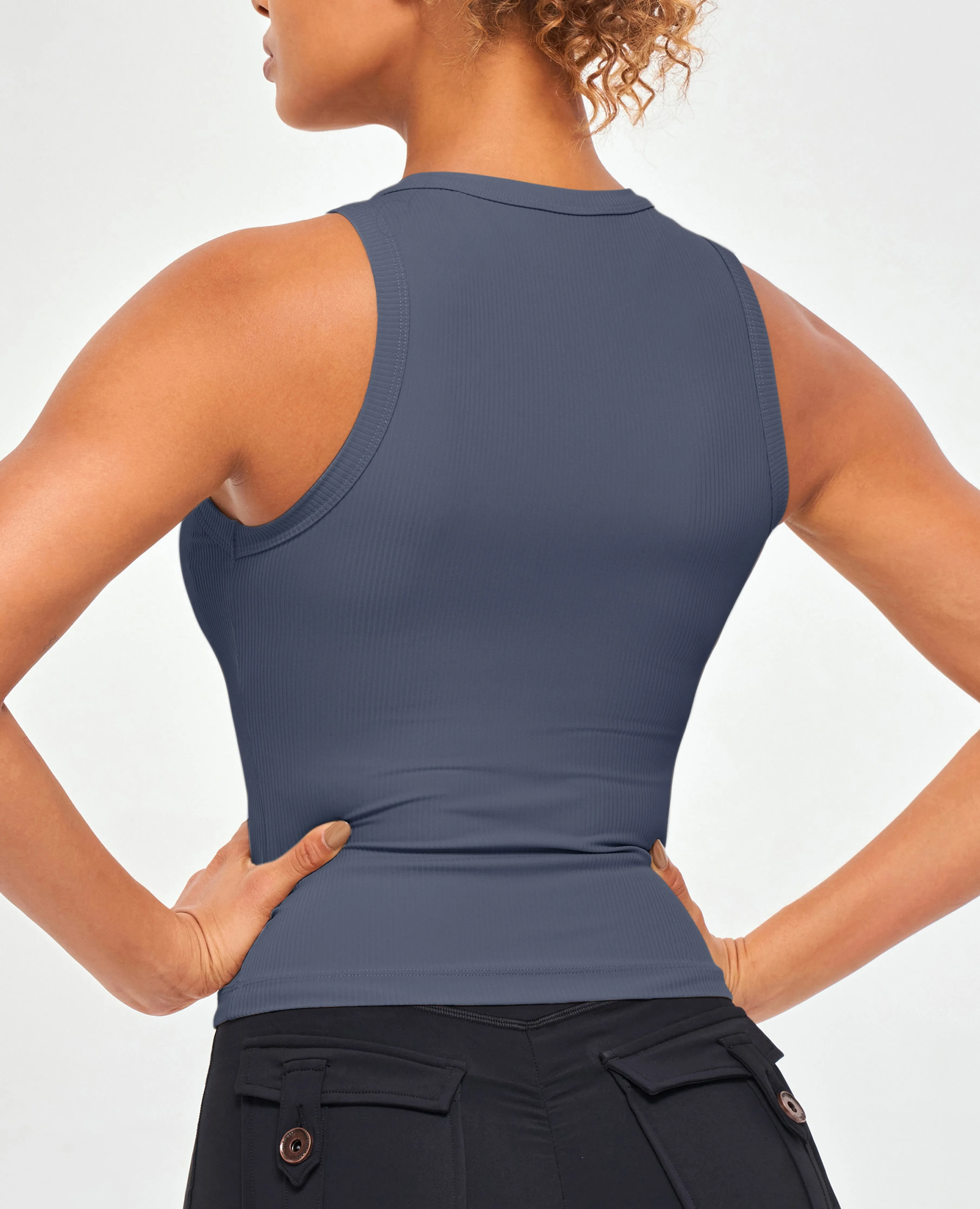 Ribbed Workout Tank - Gray Blue