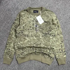 Round Neck Printed Green & Black Pattern Cotton Fleece Sweatshirt