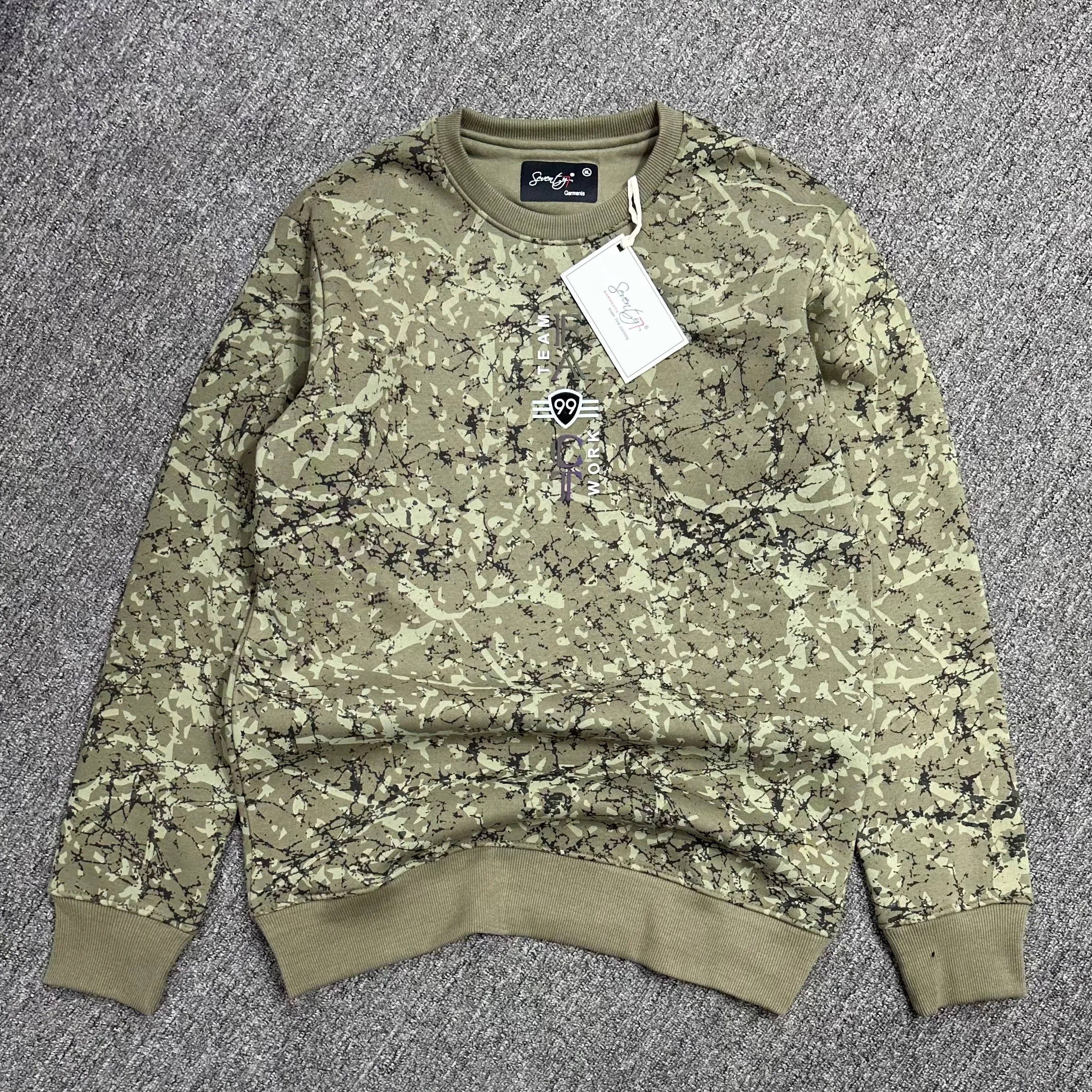 Round Neck Printed Green & Black Pattern Cotton Fleece Sweatshirt